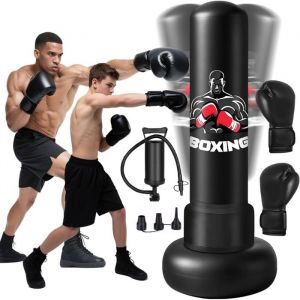 Sac de Frappe sur Pied Gonflable pour Adulte 180 cm Punching Ball avec Gants et Pompe &agrave; Air Sac de Boxe pour Entra&icirc;nement