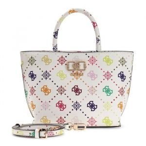 GUESS Sac &agrave; main blanc rouge pour femme - Emelie Logo Mini Tote Multi Logo 336891