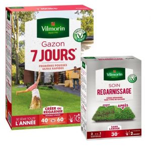 Gazon - Vilmorin - Gazon 7 jours - 1 kg + Soin Regarnissage Universel 2 en 1 - 500 g