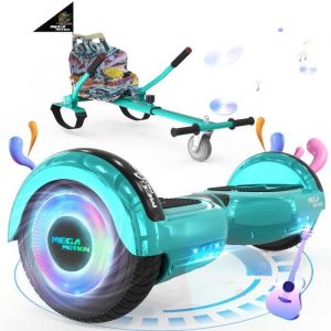 MEGA MOTION Pack Hoverboard Vert et Kart Vert Hoverboard à 2 roues Lumières LED de 65 avec Haut-parleur Bluetooth