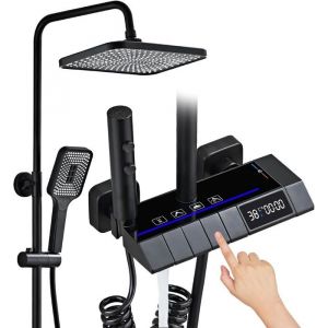 Colonne de Douche Thermostatique Syst&egrave;me de Douche avec Affichage Num&eacute;rique LED Ensemble de Douchette &agrave; 4 Modes