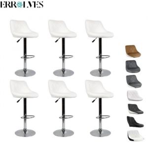 Tabouret de bar ERROLVES&reg; - Blanc - Lot de 6 - Si&egrave;ge rembourr&eacute; - Hauteur r&eacute;glable - Design scandinave moderne