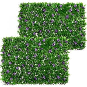 Treillis de Jardin avec Feuilles Artificielles Mur de Haie Extensible Cl&ocirc;ture dIntimit&eacute; avec Fleur