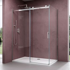 doporro Cabine de Douche Paroi de Douche  avec Porte Coulissante 90x105x195cm Montage R&eacute;versible Verre Transparent 8mm Ravenna17