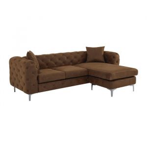 Canap&eacute; dangle r&eacute;versible chesterfield en microfibre aspect cuir vieilli marron EDWINA