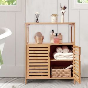 WAOHO Meuble de salle de bain en bambou&eacute;tag&egrave;re de salle de bain sur piedarmoire de cuisineAvec cloison amovible 65 x 33 x 87cm