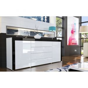 Buffet bas - laqué - blanc/noir - contemporain - 2 portes - 4 tiroirs - Push to open