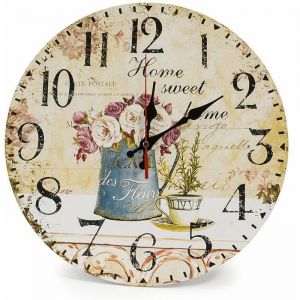 Home 34cm Vintage Horloge Murale Rustique silencieuse en Bois Cadran Horloge minuteur Caf et Fleur PZCC