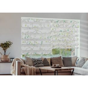 Store Enrouleur - Zébra - Fleurs Vertes - 45x170cm - Mécanisme à chaînette - Occultant jour/nuit
