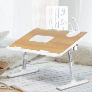 MIPAN.Table Portable pour Ordinateur - Avec Pieds R&eacute;glables et Plateau Inclinable - Support dOrdinateur - 60*40*26-40cm-Marron