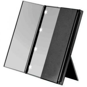 Miroir de maquillage à trois volets à LED Miroir de aquillage à 360 degrés Lumineux avec Ecran Tactile Rotation 90 °Réglable Noir