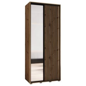 Armoire à 2 portes coulissantes - ABIKSMEBLE Sapporo 2 - avec miroir 2052x120x45 cm corps Artisan front Artisan rail Noir