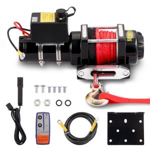 TEENO Treuil électrique 12V 4 500 LBS2041 Kg Corde Synthétique 5.5 mm x 10 m Télécommande Sans Fil Treuil à Corde en Nylon
