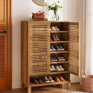 Armoire &agrave; Chaussures avec 2 Portes6 &eacute;tages Meuble Rangement 75x 35x 109cm pour Entr&eacute;eSalon (Peut contenir 20 Paires)