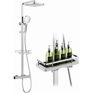 Colonne de Douche Thermostatique avec &Eacute;tag&egrave;re Hauteur R&eacute;glable (1010-1260mm)  Chrom&eacute; avec Douchette 3 Jets en Inox