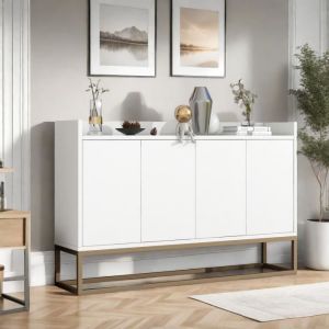 Buffet avec 4 portes sans poign&eacute;e 80 x 120 cm armoire blanche armoire de buffet moderne pour salle &agrave; manger cuisine salon