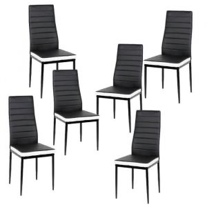 Chaise Scandinave DIYA - Lot de 6 - Simili cuir - Noir et blanc - L 40 x P 39 cm