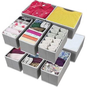 12Pcs Bo&icirc;tes Organisateur Tiroir Pliable Separateur Tiroirs V&ecirc;tements Bo&icirc;te Casier Rangement Armoire ChambrePaniers Tissu