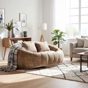 URBAN MEUBLE Canap&eacute; compact rond 2 places Loveseat en chenille marron