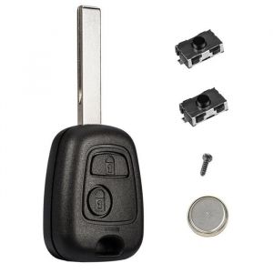 Coque Plip Clé Télécommande pour Peugeot 107 207 307 407 106 206 306 pour Citroen C1 C2 C3 C4 C5 +2 Switchs Bouton +Pile + Lame