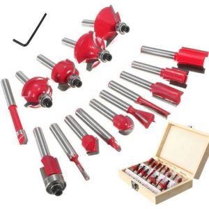 15pcs 6.35mm Tige Fraises à Défoncer Kit Coffret Fraise pour Defonceuse en Carbure de Tungstène Outil de Travail du Bois