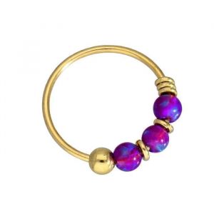 Anneau Nez KODY PIERCING Or Jaune 14 Carats - 3 Opales Violet - Diam&egrave;tre 8 mm 22G - Bijou Nez Femme Raffin&eacute;