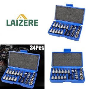 Laizere 34 pi&egrave;ces douilles cl&eacute; douille int&eacute;rieur ext&eacute;rieur embout &eacute;toile torx COFFRET OUTILLAGE