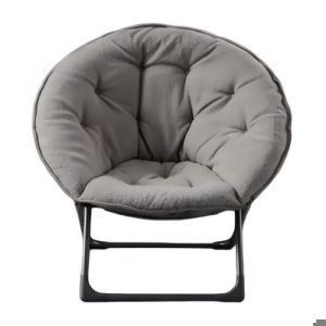Chaise Lune Pliante en Tissu Teddy Gris - Fauteuil de Relaxation Portable - Design Moelleux pour Chambre