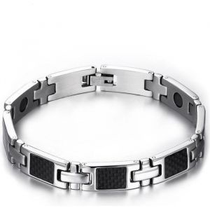 Bracelet homme acier magnetique fibre de carbone