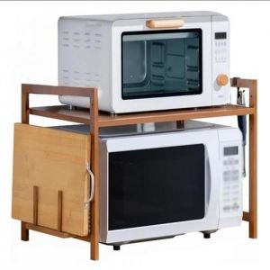 MIPAN. &Eacute;tag&egrave;re &agrave; micro-ondes - 2 Niveaux En Bambou-Support Pour Micro-Ondes-Support Multifonction En Bois Pour Cuisine - Marron