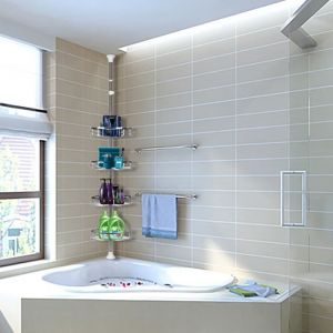 Etagere salle de bain Etagère de Douche Télescopique Etagère Douche d’Angle Serviteur Shampooing Savon Porte avec Poteau Réglable
