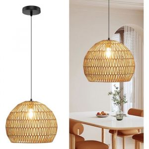 Lustre Suspension Vintage COSTWAY Papier Tressé en Osier Lustre Bohème avec Hauteur Suspendue Réglable pour Cuisine ChambreMarron