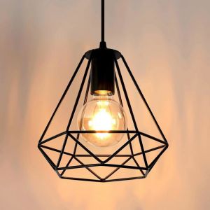 TOKIUS Suspension Luminaire Industrielle Lustre Vintage en Fer R&eacute;tro Cage Design Noir Lampe E27 pour Cuisine Salon Chambre