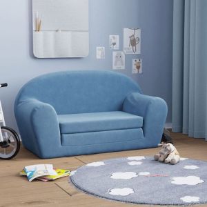 Canap&eacute;-lit pour enfants - vidaXL - 2 places - Bleu - Peluche douce - Housse amovible - Dimensions 84x34-90x45 cm
