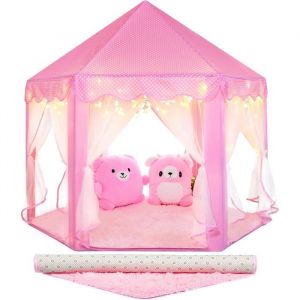 Tente de Jeu Sumbababy Tente de Princesse Ch&acirc;teau Rose avec Tapis - Jouet pour Enfants