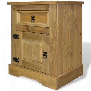 Table de chevet - Gamme Corona - Pin massif - 1 tiroir et 1 armoire avec porte