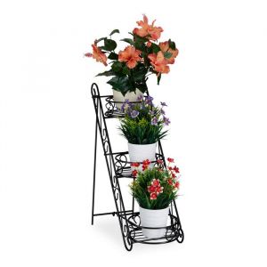 Relaxdays Escalier fleurs métal 3 niveaux Support pot de fleurs Étagère pour plantes rond 535 x 20 x 455 cm noir