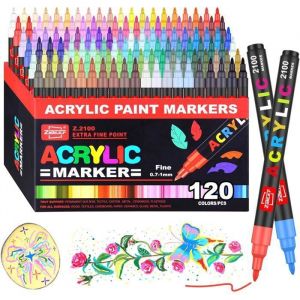 120 Couleurs Feutres Peinture Acrylique &ndash;Feutre Acrylique &agrave; Pointe Unique avec Pointes de Remplacement &ndash;Marqueur Peinture Acrylique