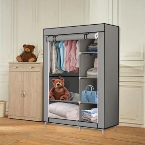 Armoire en toile avec cintres - Armoire pliante en toile - Penderie pour Rangement - Compartiments - Gris