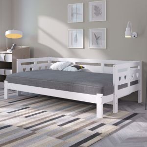 Lit de jour lit extensible 90*190cm ，Lit gigogne en bois massif transformable en lit 2 places ，pin massif，blanc