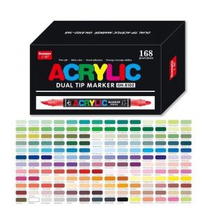 168 Couleurs Feutre Acrylique à Double Pointe (Pointes Fines et Pinceau) -  Uniques de Marqueur Acrylique pour Diverses Surfaces