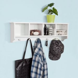 SoBuy FRG48-L-W Portemanteau Étagère Murale Porte-manteau Salle de Bain Meuble d’Entrée avec 4 Compartiments de Rangement+5