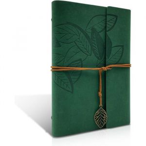 Carnet Cuir de Notes A5 Agenda Cuir Rechargeable Carnet de Voyage Croquis &agrave; Remplir Cadeau pour Filles Gar&ccedil;ons Femmes (Vert)