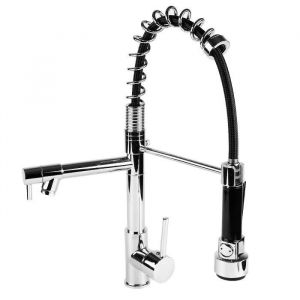 Robinet de cuisine - Mitigeur réglable - Laiton Chromé - Douchette - Pivotage 360° - Évier double bac