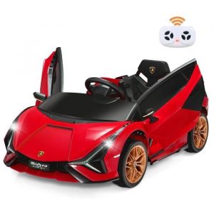 Lamborghini SIAN Voiture Électrique 12V Enfant Télécommande 24G Klaxon Musique 2 Portes Papillons Vitesses 3-5km/h Rouge