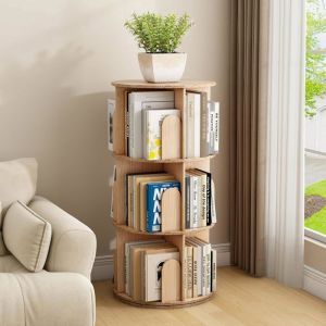 biblioth&egrave;que pivotante &agrave; 3 niveaux avec rotation &agrave; 360&deg;  &eacute;tag&egrave;re dangle pour salon bureau &agrave; domicile