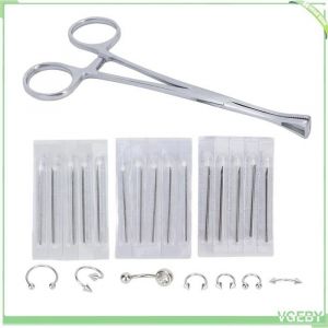 Fafeicy Outils de per&ccedil;age corporel Kit de Piercing du Corps Pince de Positionnement Aiguille 14G‑18G pour L&egrave;vre piercing clou