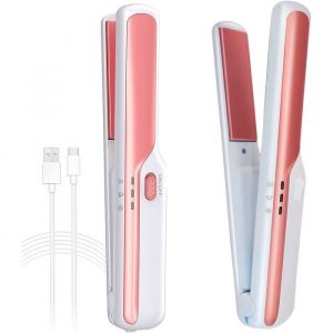 ZHMAO Fer a Lisser et Fer a Boucler 2 En 1 Fer Plat en Céramique Rechargeable par USB mini Lisseur de Voyage sans fil Portable