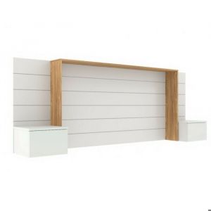 Tête de lit avec chevets Faro   Blanc et bois 160 cm