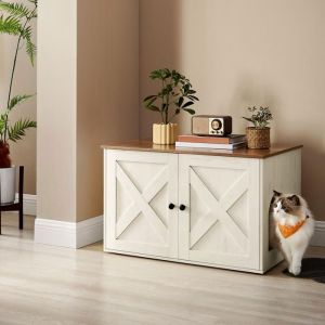 Maison de Toilettes pour Chat Bac &agrave; liti&egrave;re Filtre &agrave; charbon Charbon S&eacute;parateur Amovible 80 x 53 x 50 cm Marron et Blanc